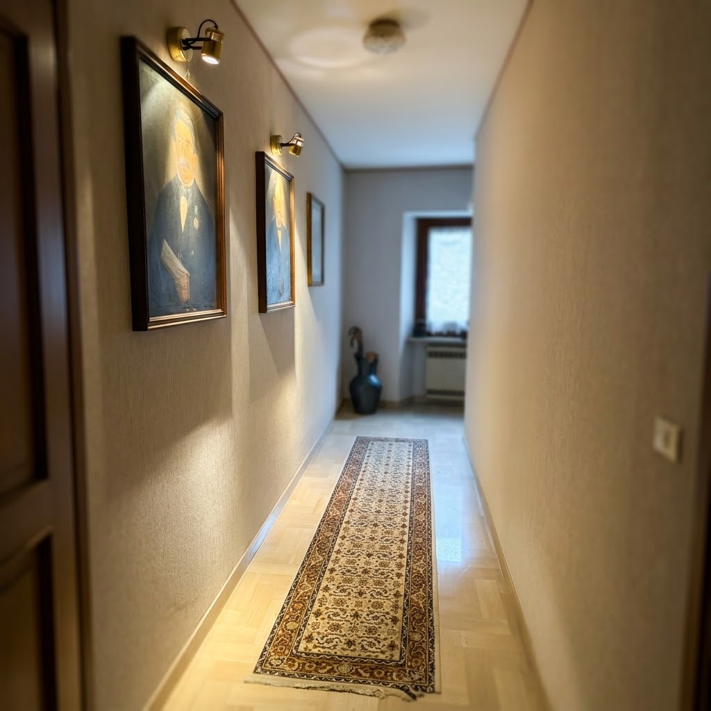 Galleria interna della residenza con parquet e ritratti storici